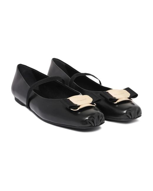Ferragamo Black Ballerina Shoes