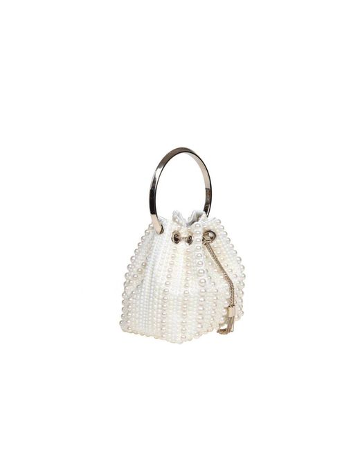 Jimmy Choo White Satineimer mit perlen
