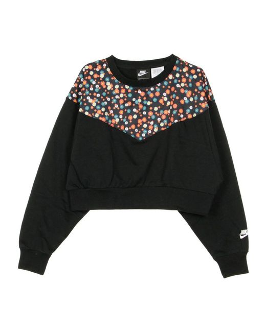 Nike Fitness ,Veelkleurig ,Katoen Floral Cropped Crew Neck Sweatshirt in het Black
