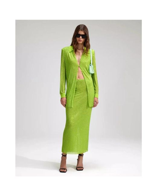 Self-Portrait Groene Midi Rok Met Kristallen in het Green