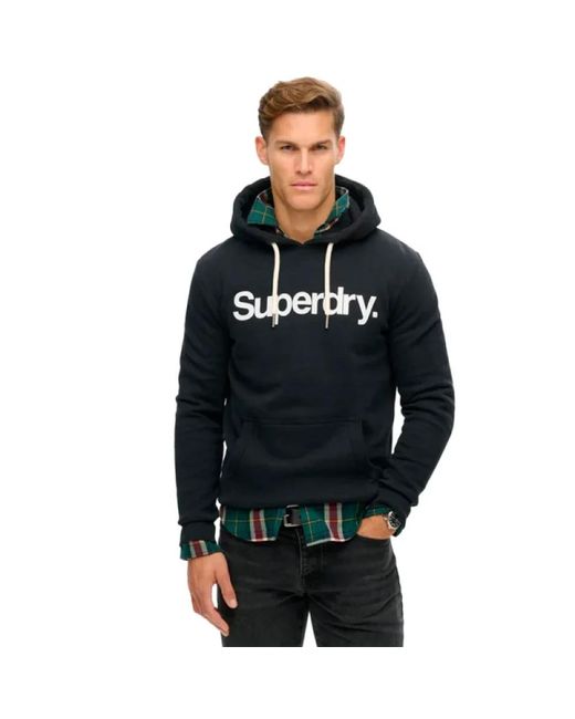 Superdry Hoodies & Sweatvesten ,Blauw ,Core Logo Hoodie Sweatshirt in het Black voor heren