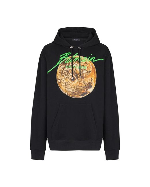 Balmain Hoodies & Sweatvesten ,Zwart ,Katoen Gedrukt Universe-Logo En Planeet Hoodie in het Black voor heren