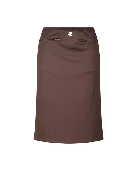 Courreges Logo Detail A-Lijn Midi Rok in het Brown
