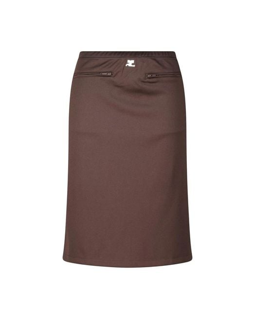 Courreges Brown Logo-Detail A-Linie Midi-Rock