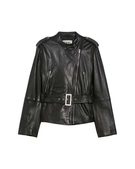 Pennyblack Jassen ,Zwart ,Leer Zwarte Leren Jas Met Asymmetrische Rits in het Black