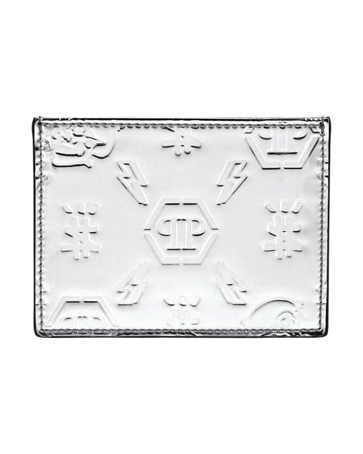 Philipp Plein Accessoires ,Grijs ,Leer Mirror Leather Cards Holder Monogram in het Metallic voor heren