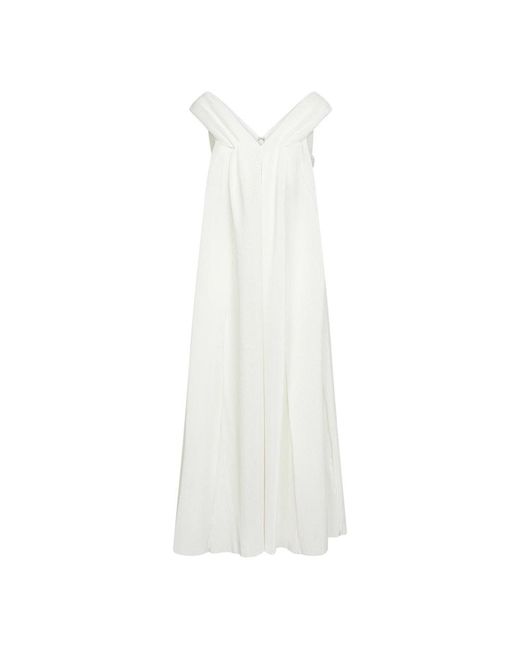 Co. Kleedjes ,Wit ,Polyester Plissé Fabric Long Dress in het White