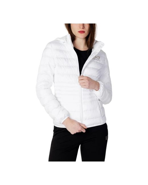 EA7 Jassen ,Wit ,Polyester Core Lady Gewatteerde Jas Met Capuchon in het White