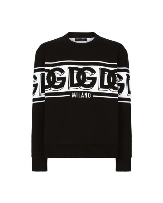 Dolce & Gabbana Black Wool Jacquard Round-Neck Sweater for men