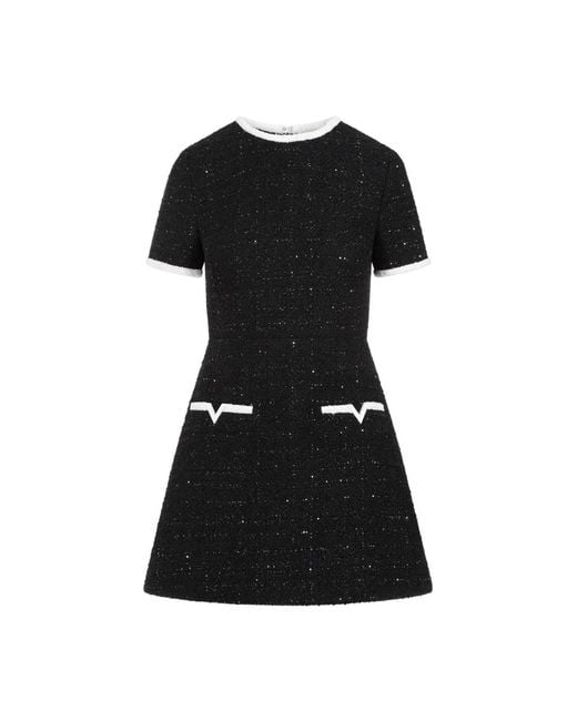 Valentino Black Schwarzes glanz tweed mini kleid