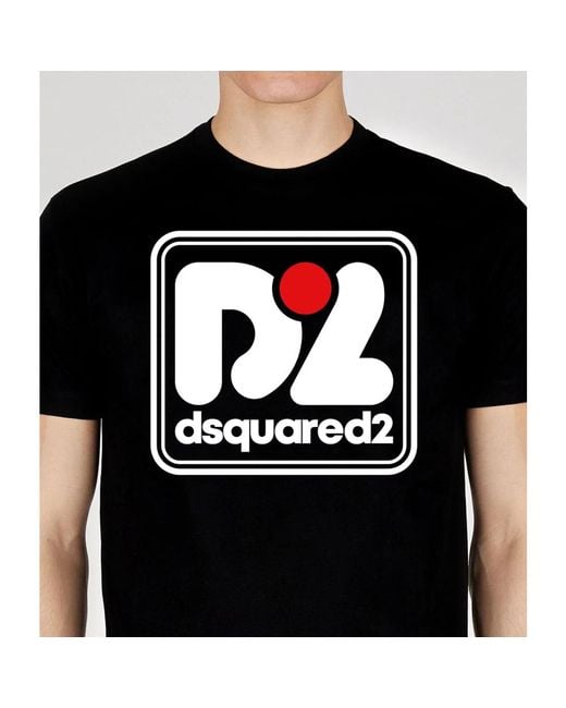 DSquared² Tops ,Zwart ,Katoen Zwart T-Shirt Met Print Aan De Voorkant in het Black voor heren