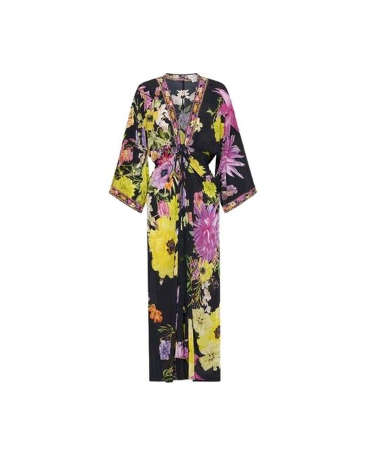 Camilla Multicolor Friedlicher Drawcord-Detail-Seidenkleid