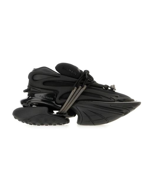 Balmain Schwarze leder unicorn low-top sneakers in Black für Herren