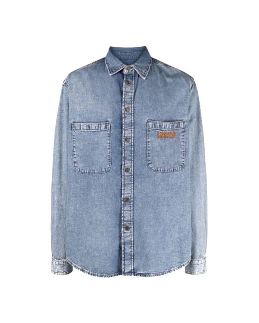 Moschino Besticktes Logo Denim Hemd in Blue für Herren
