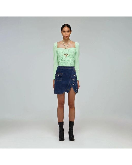 Self-Portrait Tops ,Groen ,Stretch Crêpe Cut Top in het Green