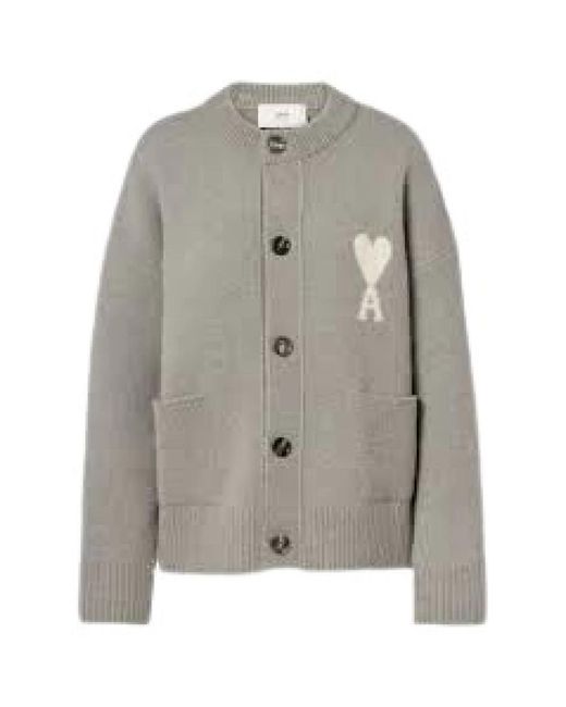 AMI Gray Intarsien-Strickpullover Aus Wolle