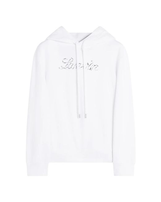 Lanvin Hoodies & Sweatvesten ,Wit ,Katoen Hoodie Met Geborduurd Manuscriptlogo in het White