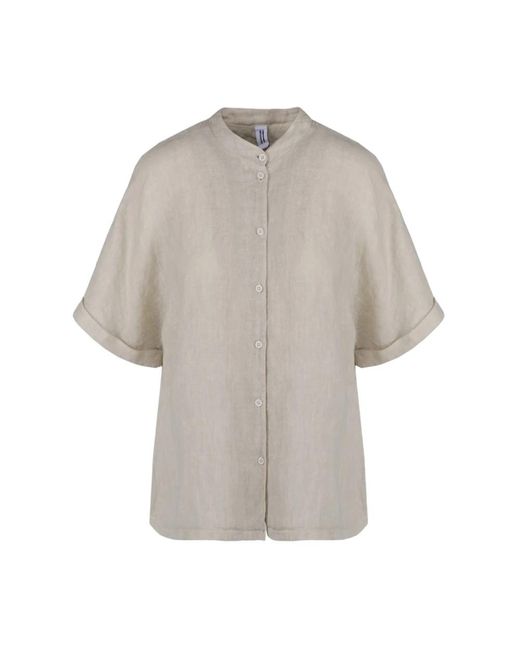 Bomboogie Overhemden ,Linnen Ivory Linnen Koreaanse Stijl Shirt in het Gray