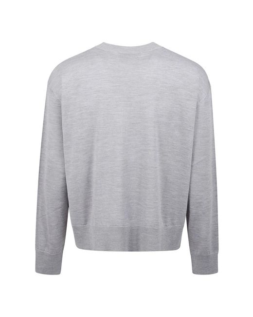 AMI Gray Classic Long-Sleeved Crewneck Top With Logo for men