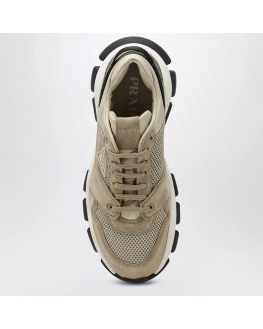 Prada Natural Mesh And Suede Sneakers