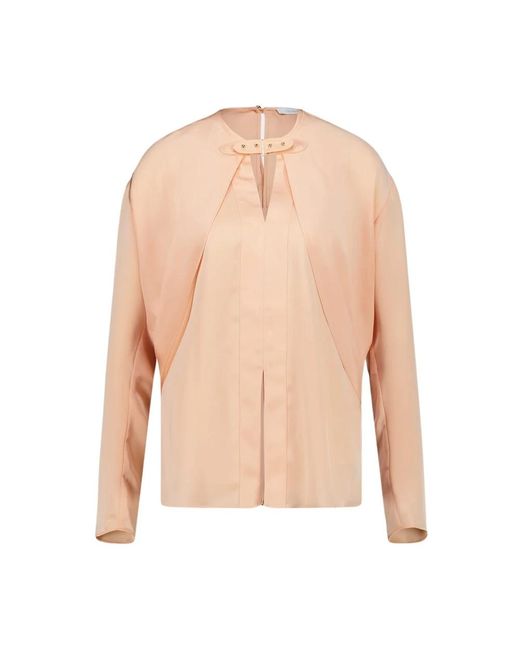 Rabanne Overhemden ,Roze ,Satijn Satin Blouse Met Lange Mouwen in het Natural