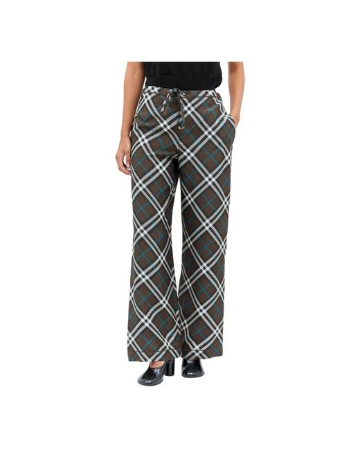 Burberry Gray Seidenkarierte hose mit kordelzug
