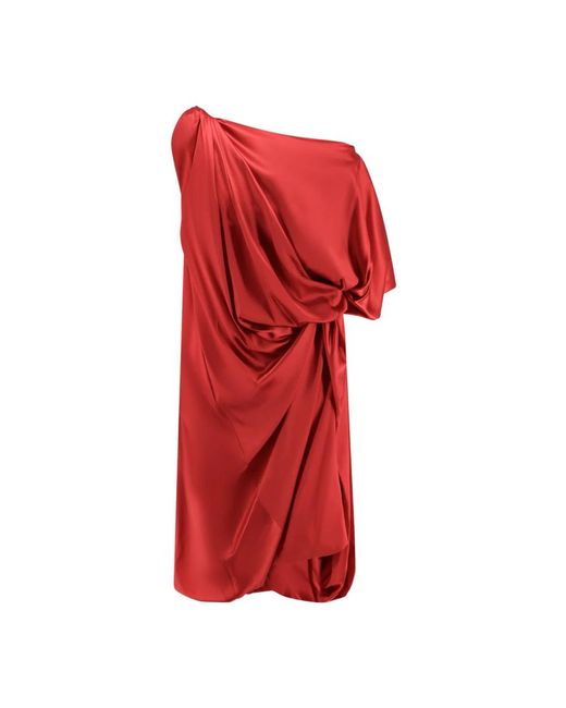 Dries Van Noten Kleedjes ,Rood ,Rode Zijden Gedrapeerde Jurk in het Red
