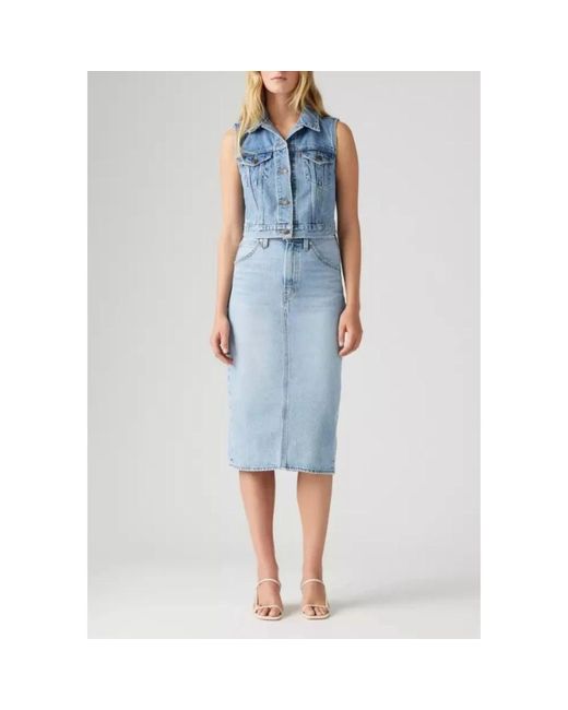 Levi's Rokken ,Blauw ,Katoen Gonna Donna Hr Back Slit Skirt Riveting in het Blue
