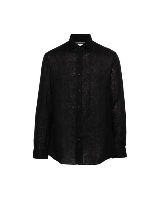 Camicia in lino nero con dettagli a pieghe di Brunello Cucinelli in Black da Uomo