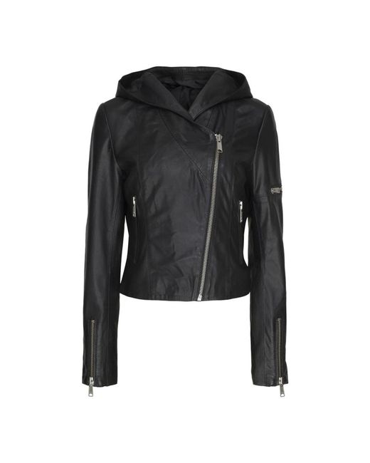 Notyz Jassen ,Zwart ,Zwarte Bikerjas Met Capuchon in het Black
