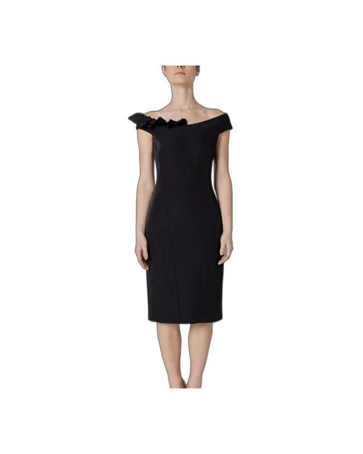 Sandro Ferrone Kleedjes ,Zwart ,Polyester Zwarte Midi Jurk Met Elastan Samenstelling in het Black