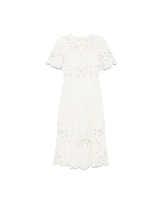 Sea White Besticktes Weißes Kleid Mit Kurzen Ärmeln
