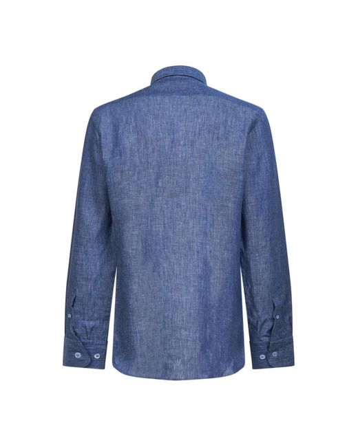 Etro Overhemden ,Blauw ,Linnen Linnen Overhemd Met Pegaso in het Blue voor heren