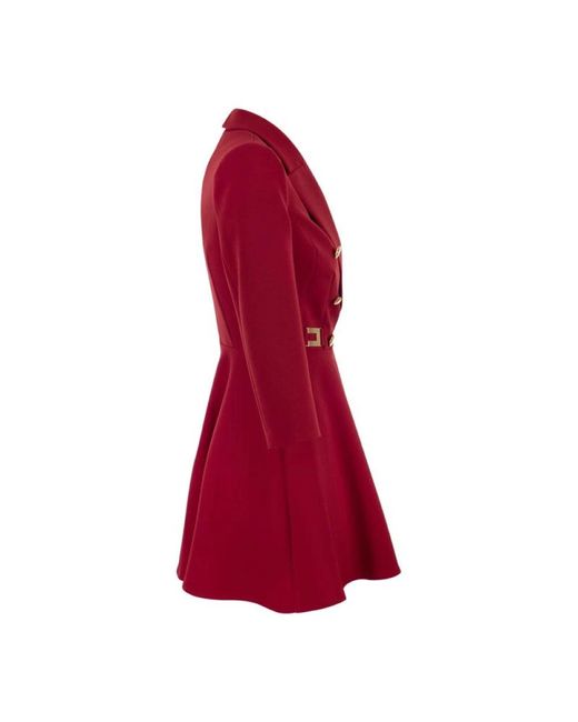Elisabetta Franchi Red Mantelkleid aus Doppelkrepp mit Godet-Rock