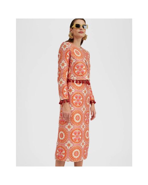 LaDoubleJ Rokken ,Oranje ,Sun Jacquard Kokerrok in het Red