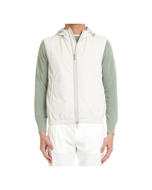 Eleventy Jassen ,Wit ,Katoen Zandkleurige Gilet Met Dubbele Rits in het White voor heren