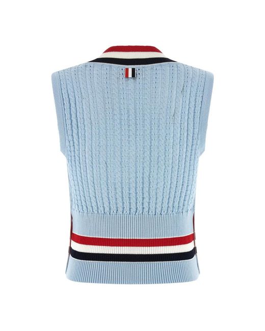 Thom Browne Blue V-Neck Knitwear