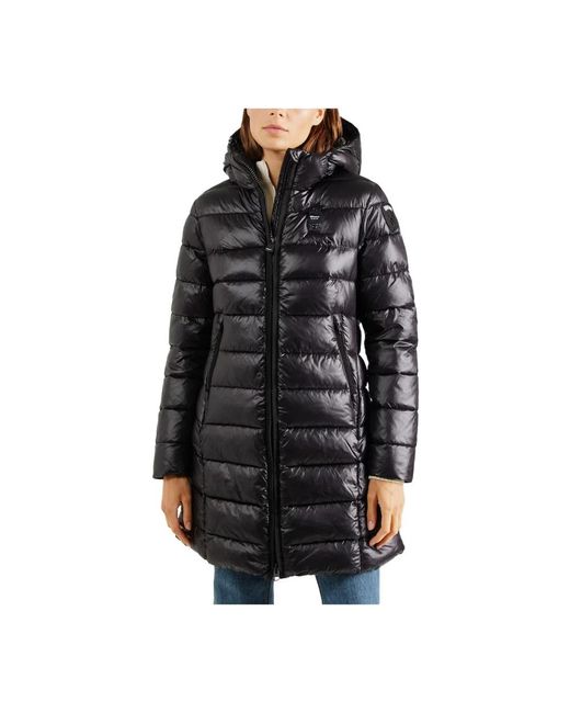 Blauer Jassen ,Zwart ,Nylon Lange Winterjas Model Adelaide in het Black