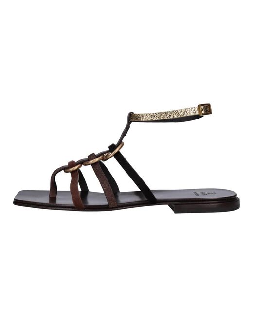 Fabi Schoenen ,Bruin ,Leer Platte Leren Sandalen Met Ponyhaar in het Black