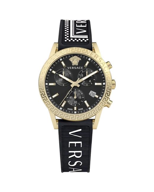 Sport tech cronografo orologio nero gomma di Versace in Metallic