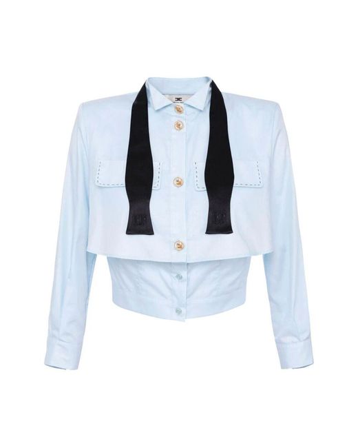 Elisabetta Franchi Blue Hellblaue Baumwollbluse Mantellina