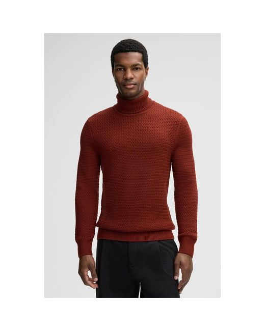 Strellson Truien & Vesten ,Bruin ,Wol Fold-Over Collar Sweater in het Red voor heren