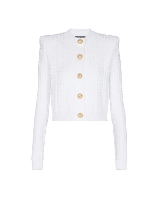 Balmain White Monogram Strickjacke