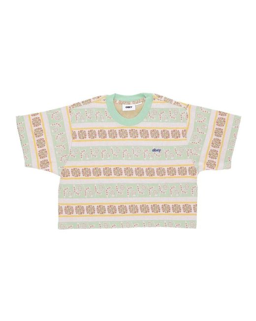 Obey Natural Gestreiftes Crop Tee Grün Fig Multi