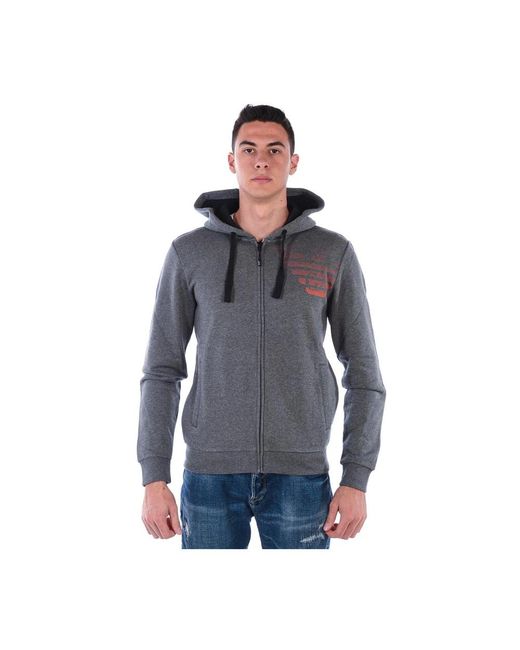 EA7 Hoodies & Sweatvesten ,Grijs ,Katoen Sweatshirt Hoodie Met Ritssluiting in het Blue voor heren
