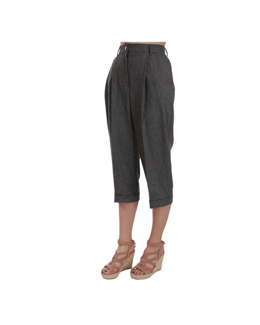 Dolce & Gabbana Gray Wool Cropped Trouser Pleated Pants