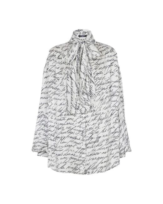 Camicia con collo lavallière e stampa "lettera d'amore" di Balmain in Gray