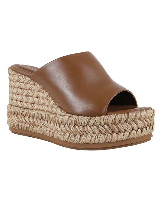 Paloma Barceló Brown Leder Sandale Mit Raffia Keilabsatz