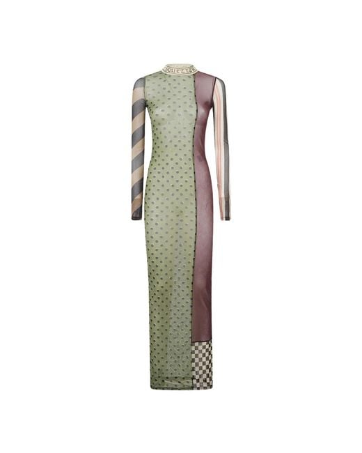 Jean Paul Gaultier Green Patchwork Printed Maxi Dress