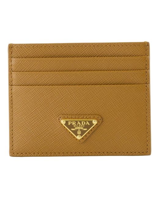 Prada Accessoires ,Bruin ,Saffiano Leren Kaarthouder in het Metallic